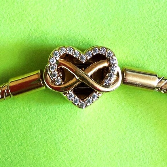 Pandora 14K GOLD Sparkling Infinity Heart Clasp Snake Chain Bracelet - Picture 2 of 10